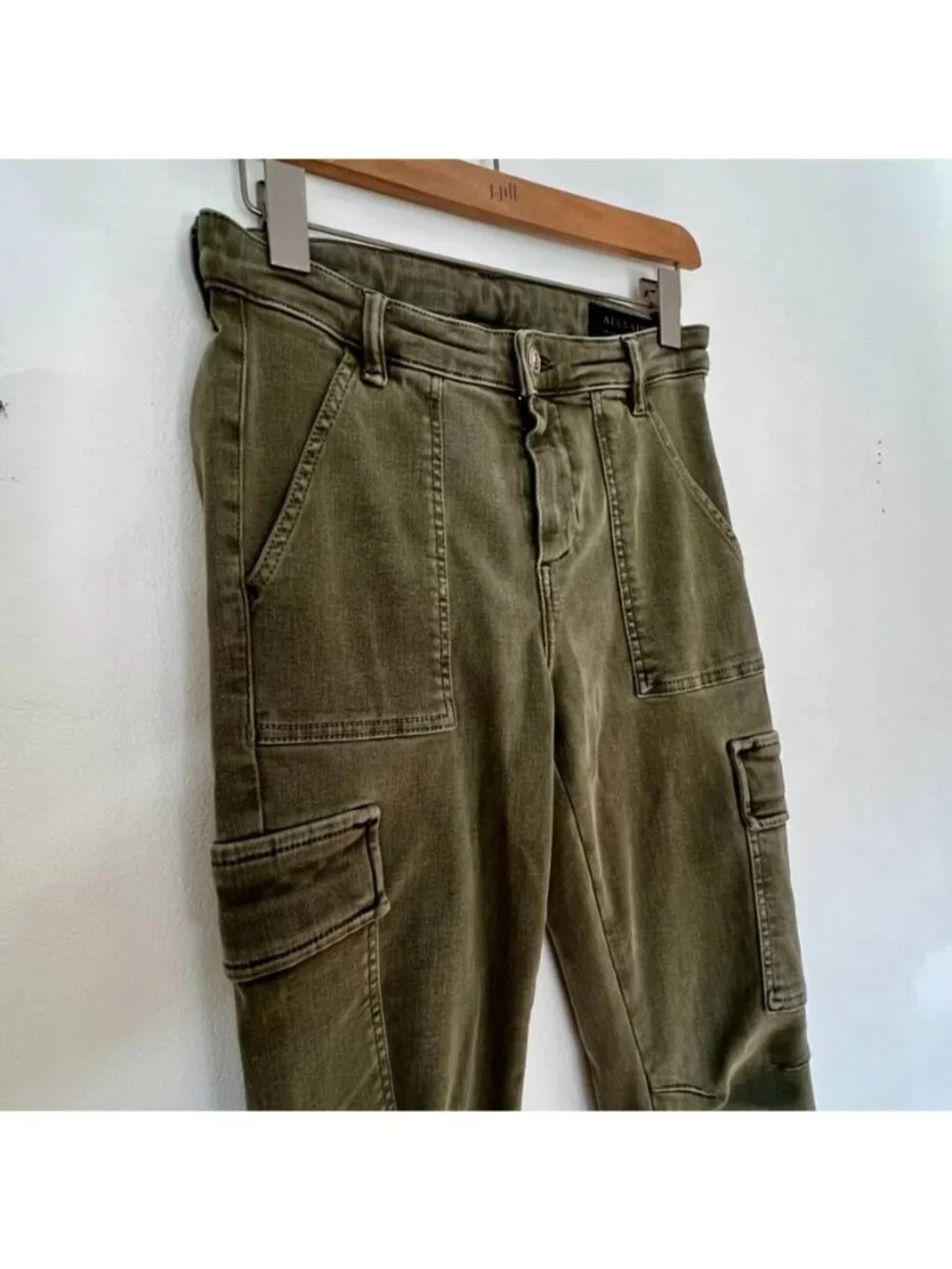 All Saints Womens Jeans Olive Green Military Distressed Indie Grunge Raw Hem - Picture 4 of 16